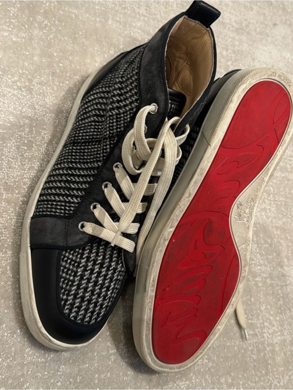 Christian Louboutin tweed Black &White High-Top Sneakers